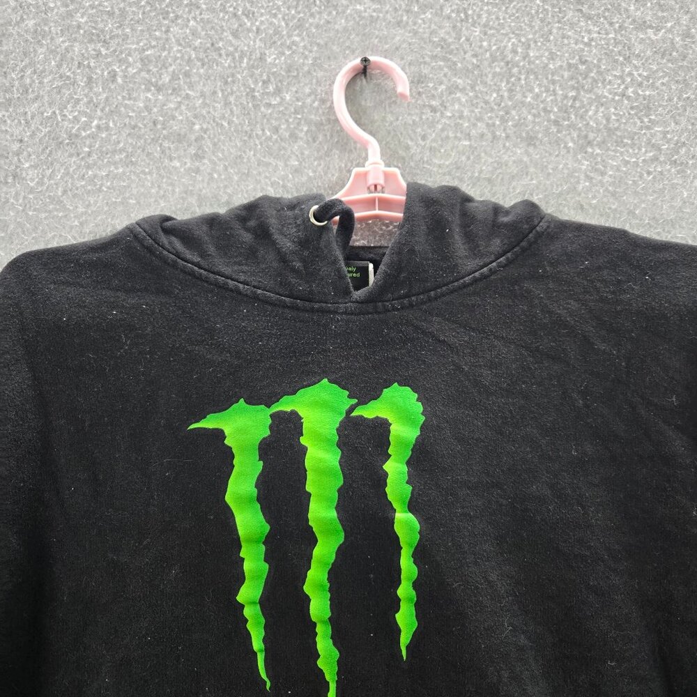 VINTAGE Monster Men Sweatshirt‎ XL Black Hoodie Unleash The Beast Logo Y2K READ